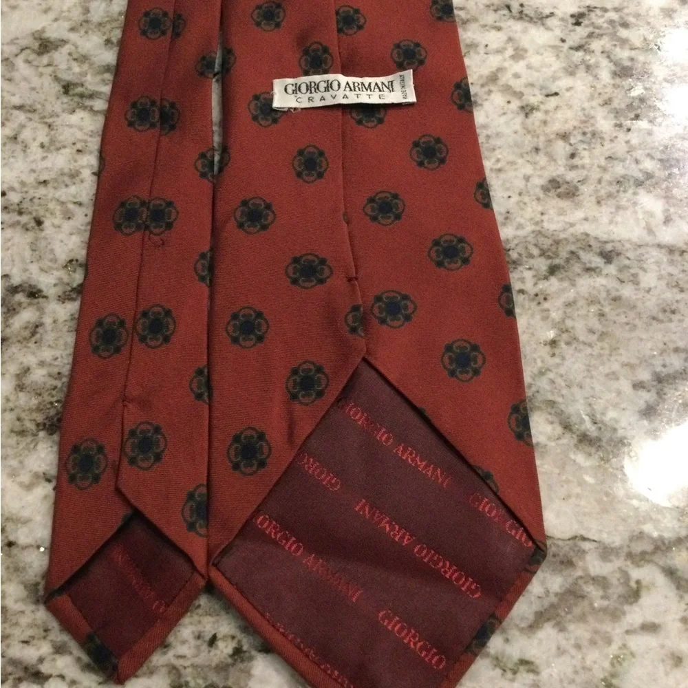 Giorgio Armani Burnt Orange Floral Medallion Silk Tie